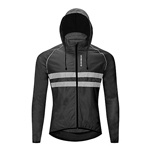 WOSAWE Herren Softshell Jacke mit Kapuze, Atmungsaktiv Windjacke Lightweightjacke für Wandern Radfahren Bergsteigen Laufen (Schwarz XL) von WOSAWE