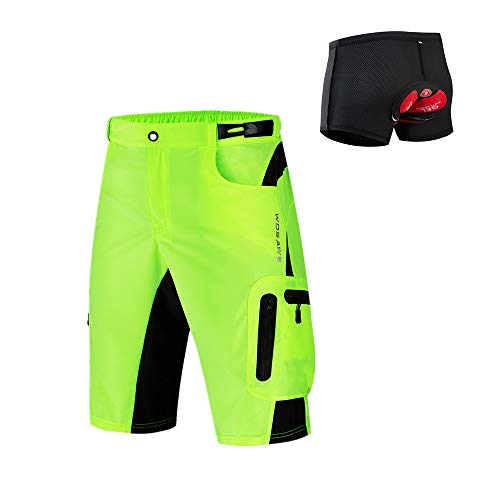 WOSAWE Radhose Herren Atmungsaktiv Schnelltrocknend Mountainbike Kurz Hose + 3D Fahrradhose Gepolstert (Grün XXL) von WOSAWE