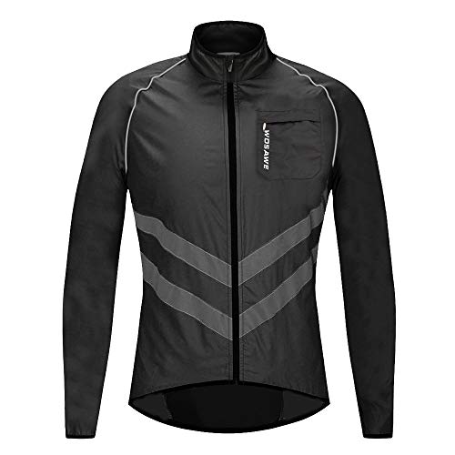 WOSAWE Herren Radjacke Leichte Winddicht Laufjacke Windbreaker Reflektierend Fahrradjacke Mantel (Schwarz, L) von WOSAWE