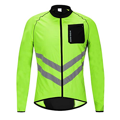 WOSAWE Herren Radjacke Leichte Winddicht Laufjacke Windbreaker Reflektierend Fahrradjacke Mantel (Grün, XL) von WOSAWE