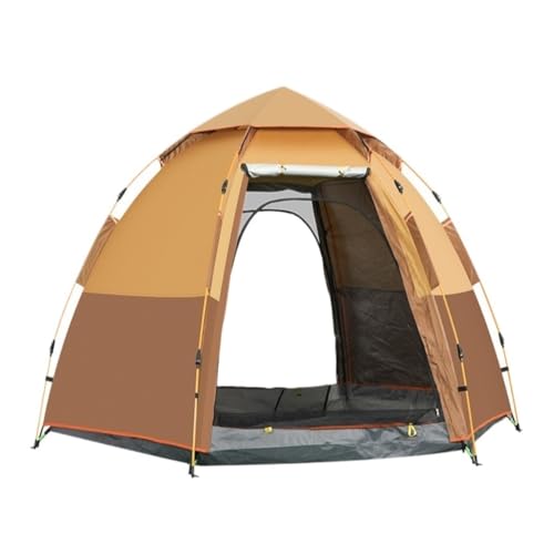 Camping Zelt Tragbares Zelt Im Freien, Verdicktes Sonnenschutz-Campingzelt, Schnell Öffnendes Camping-Doppelschicht-Sechseckzelt Tent Camping(Orange) von WOSHIXIAOKEAI