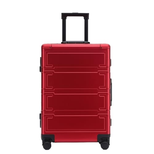 WOSHIXIAOKEAI Reisekoffer Business-Trolley Aus Aluminium-Magnesium-Legierung, 24 Zoll, Retro-Gepäck, Metallbox, Bordkoffer, 20 Zoll Koffer(Red,24in) von WOSHIXIAOKEAI