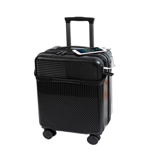 WOSHIXIAOKEAI Reisekoffer Multifunktionaler 20-Zoll-Boarding-Koffer mit Frontöffnung, Kleiner Leichter Trolley-Koffer, 24-Zoll-Koffer Koffer(Black,20in) von WOSHIXIAOKEAI