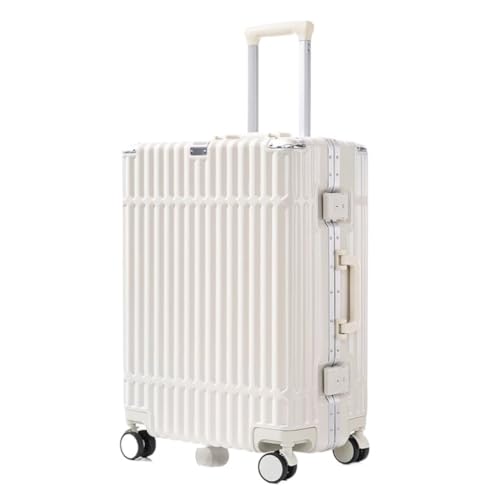 WOSHIXIAOKEAI Reisekoffer Neuer multifunktionaler Koffer mit Aluminiumrahmen, Trolley-Koffer for Herren und Damen, Passwortbox, Boarding-Koffer Koffer(White,24) von WOSHIXIAOKEAI