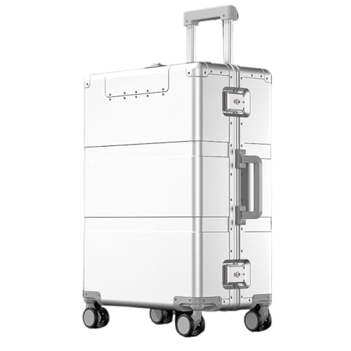 WOSHIXIAOKEAI Reisekoffer Offener Koffer aus Aluminium-Magnesium-Legierung, 20-Zoll-Boarding-Koffer, 24-Zoll-Business-Trolley, Metallkoffer Koffer(Silver,20IN) von WOSHIXIAOKEAI