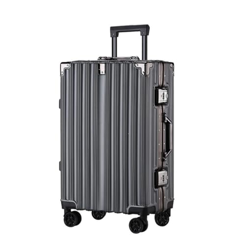 WOSHIXIAOKEAI Reisekoffer Reisetrolley-Koffer mit Aluminiumrahmen, große Kapazität, Retro-22-Zoll-Universalräder for Männer und Frauen Koffer(Black) von WOSHIXIAOKEAI