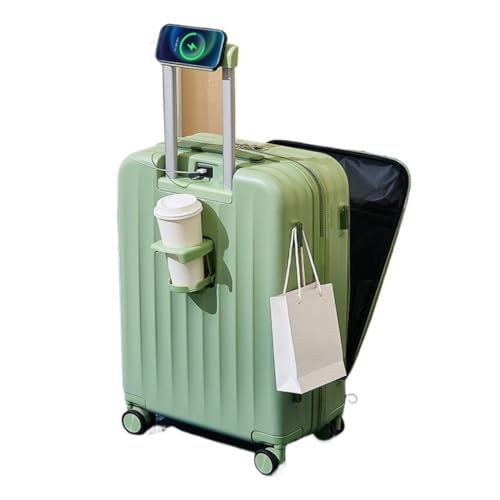 WOSHIXIAOKEAI Reisekoffer Vorne Öffnender 20-Zoll-Handgepäckkoffer, USB-Ladekoffer, Universal-Rollen-Trolley, Unisex-Koffer Koffer(Green,20in) von WOSHIXIAOKEAI