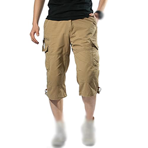 WOWCSXWC Male Shorts Multi Pocket Summer Loose Zipper Plus Size Short Pant Casual Cotton Long Mens Shorts von WOWCSXWC