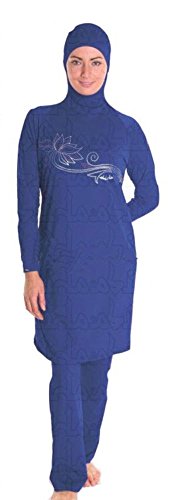 WOWDECOR Muslimischer Badeanzug, Burkini für Muslimische Damen Frauen Mädchen Full Cover Hijab, Islamische Muslim Bademode Schwimmanzug UV Schutz Türkisch (Blau, Asien 4XL=EU-Größe 46-48) von WOWDECOR