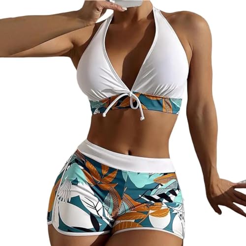 WOYUANSHA Bikini Badeanzug Damen BH Slips Set Stilvolle Dehnbare Bikini Set Hängender Hals BH Hohe Taille Shorts Bikini Set M Weiß WOYUANSHA Bikini Badeanzug Damen BH Slips Set Stilvolle Dehnbare Bikini Set Hängender Hals BH Hohe Taille Shorts Bikini Set M Weiß von WOYUANSHA