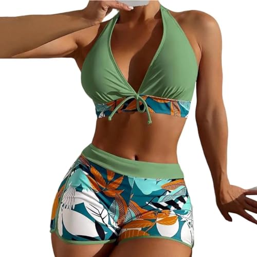 WOYUANSHA Bikini Badeanzug Damen BH Slips Set Stilvolle Dehnbare Bikini Set Hängendes Hals BH Hohe Taille Shorts Bikini Set M Grün WOYUANSHA Bikini Badeanzug Damen BH Slips Set Stilvolle Dehnbare Bikini Set Hängendes Hals BH Hohe Taille Shorts Bikini Set M Grün von WOYUANSHA