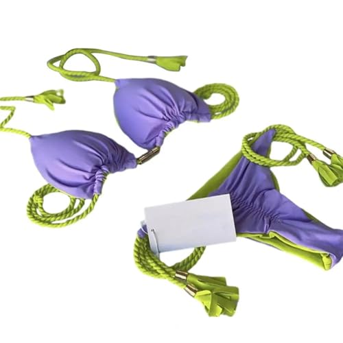 WOYUANSHA Bikini Badeanzug Damen Frauen Bikini Set Aus Schulter Schnürung Quaste Hals Gepolsterte Drahtlose Dame Badeanzug Badeanzug S Light Purple von WOYUANSHA