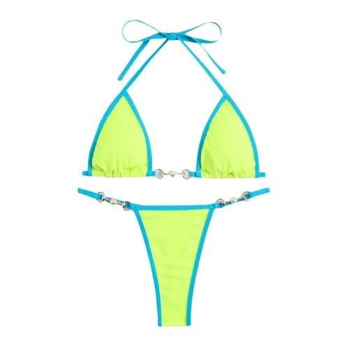 WOYUANSHA Bikini Badeanzug Damen Frauen Bikini Set DREI-Punkte-Exposed Rücken Los Frauen Bademode Hals Schwimmen Schnürung Pearl Lady Badeanzug S Grün von WOYUANSHA