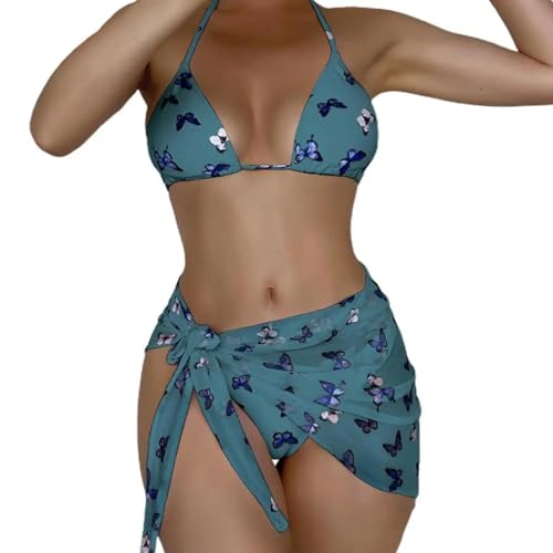 WOYUANSHA Bikini Badeanzug Damen Geteilte Bikini-Schmetterlinge Drucken Damen Rücken Loser Dreieckiger Badeanzug Für Schwimmen S Atro Virens von WOYUANSHA