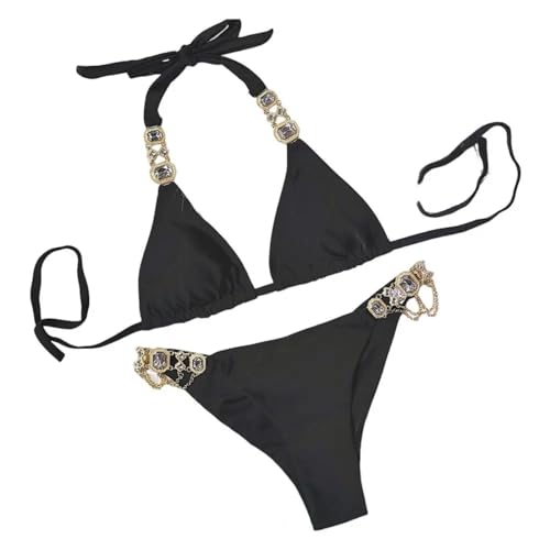 WOYUANSHA Bikini Badeanzug Damen Sexy Bikini Set Druck Halter BH Strass Steine Kette Slips Set Push Up Badeanzug S Schwarz WOYUANSHA Bikini Badeanzug Damen Sexy Bikini Set Druck Halter BH Strass Steine Kette Slips Set Push Up Badeanzug S Schwarz von WOYUANSHA