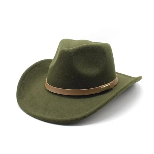 WOYUANSHA Cowboyhüte Cowboyhüte Für Damen Und Herren Lässige Kappen Einfacher Riemen Metalldekoration Modisch 57–58 cm Armeegrün von WOYUANSHA