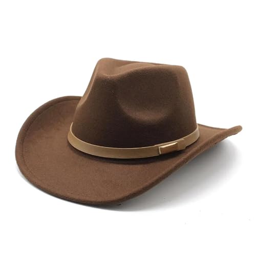 WOYUANSHA Cowboyhüte Cowboyhüte Für Damen Und Herren Lässige Kappen Einfacher Riemen Metalldekoration Modisch 57–58 cm Braun von WOYUANSHA
