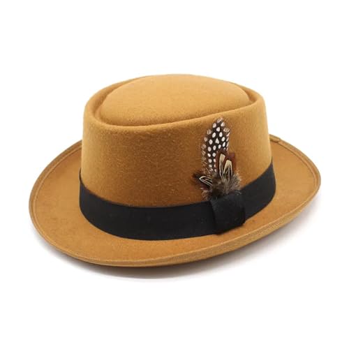 WOYUANSHA Cowboyhüte Vintage Gebogener Fedora-Hut Für Männer Und Frauen Jazz-Hut Mit Feder Kirche Pork Pie-Hüte 56–58 cm Khaki WOYUANSHA Cowboyhüte Vintage Gebogener Fedora-Hut Für Männer Und Frauen Jazz-Hut Mit Feder Kirche Pork Pie-Hüte 56–58 cm Khaki von WOYUANSHA