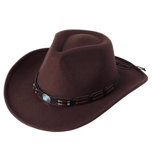 WOYUANSHA Cowboyhüte Vintage Western-Cowboyhut Für Herren Und Damen Gentleman Cowgirl Jazz-Kappe Urlaubskostüm Partyhut 56–58 cm Braun von WOYUANSHA