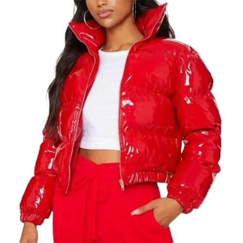 WOYUANSHA Daunenjacken Coat Baumwoll Jacke Helle Oberfläche Glatter Reiß Verschluss Kurze Jacke Einfarbig Halsband Mantel Für Den Täglichen Verschleiß S Rot von WOYUANSHA