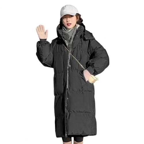 WOYUANSHA Daunenjacken Coat Damen Baumwoll Jacke Mit Kapuzen Ausschnitt Reiß Verschluss Gepolsterter Mantel In Mittlerer Länge Einfarbig Wind Dicht Schwarz XL von WOYUANSHA