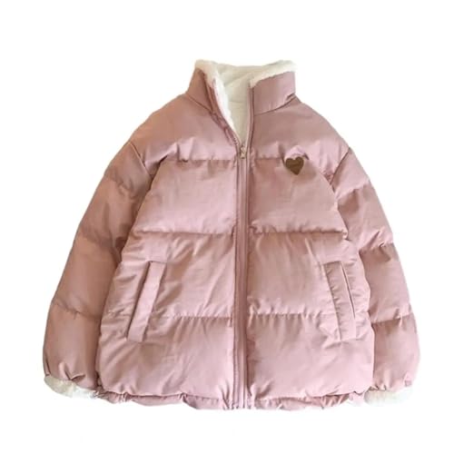 WOYUANSHA Daunenjacken Coat Damen Baumwoll Mantel Dick Plüsch Gepolsterte Ständer Kragen Frauen Mantel Hals Schutz Reiß Verschluss Warme Daunen Jacke L Pink von WOYUANSHA