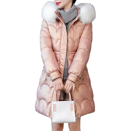 WOYUANSHA Daunenjacken Coat Damen Baumwoll Mantel Verdickt Gepolsterte Kapuze Oberbekleidung Glatt Dünn Wind Dicht Mittellang Kapuzen Mantel XL Pink von WOYUANSHA