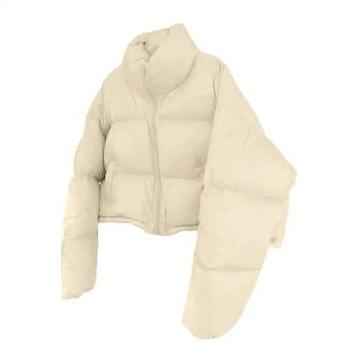 WOYUANSHA Daunenjacken Coat Damen-Baumwoll-Neck-Schutz Wind Dicht Thermischer Daunen Mantel Dick Gepolstert Mit Glattem Reiß Verschluss Damen Jacke XXL Beige von WOYUANSHA