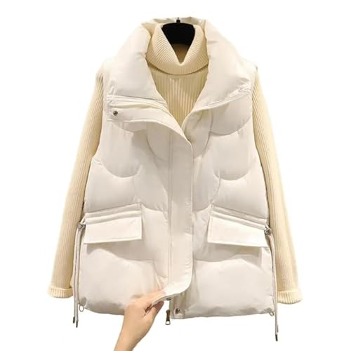 WOYUANSHA Daunenjacken Coat Damen Daunen-Baumwoll Weste Ärmel Los Frauen Weste Halsband Reiß Verschluss Glänzend Warm Damen Weste Top L Beige von WOYUANSHA