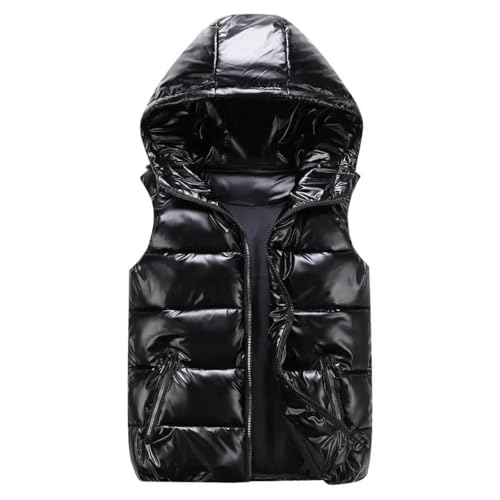 WOYUANSHA Daunenjacken Coat Damen Herren Weste Mantel Mit Kapuze Ärmelloser Reiß Verschluss Mit Weste Daunen Jacke Gepolsterte Wind Jacke Leichte Wind Jacke XXL Schwarz von WOYUANSHA