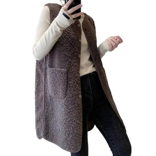 WOYUANSHA Daunenjacken Coat Damen Weste Styli Sch Lässig Ärmelloser Mantel Mit V-Ausschnitt Knopf Verschluss Damen Jacke Mit Tasche L Kaffee von WOYUANSHA