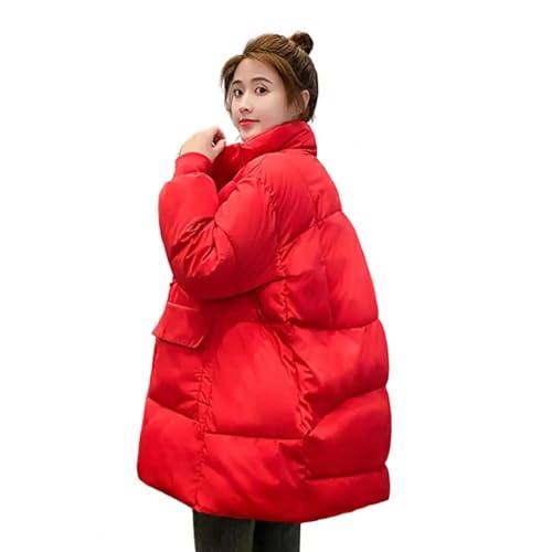 WOYUANSHA Daunenjacken Coat Daunen Mantel Gepolsterte Lange Ärmel Einfarbig Locker Halten Warm Hals Schutz Verdicken Frauen Mantel Für Outdoor L Rot von WOYUANSHA