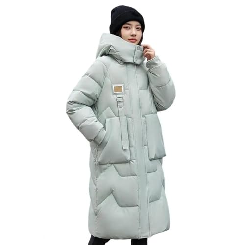 WOYUANSHA Daunenjacken Coat Frauen Baumwoll Jacke Abnehmbare Kapuze Hals Schutz Knie Länge Gepolsterte Mantel Einfarbig Wind Dicht Auskleidung Parka M Grün von WOYUANSHA