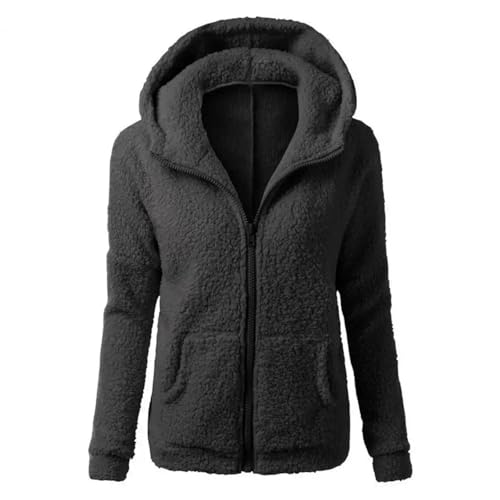 WOYUANSHA Daunenjacken Coat Frauen Mäntel Mit Kapuze Warme Plüsch Jacke Lässig Mädchen Mit Reiß Verschluss Sweatshirt Für Den Täglichen Gebrauch L Schwarz von WOYUANSHA