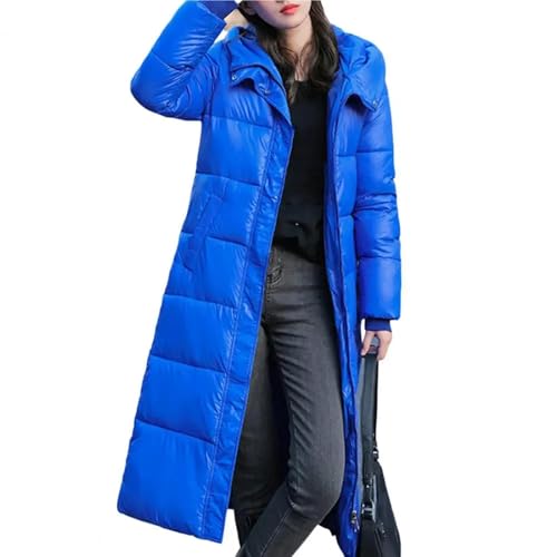 WOYUANSHA Daunenjacken Coat Frauen Mantel Hals Schutz Lange Ärmel Solide Kapuze Strickjacke Warme Taschen Gefüllte Verdickte Damen Daunen Mantel Für Outdoor XXL Blau von WOYUANSHA