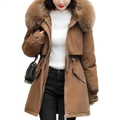 WOYUANSHA Daunenjacken Coat Frauen Mantel Kapuzen Jacke Mit Kragen Warm Modische Reiß Verschluss Verschluss Mantel 3XL Kaffee von WOYUANSHA