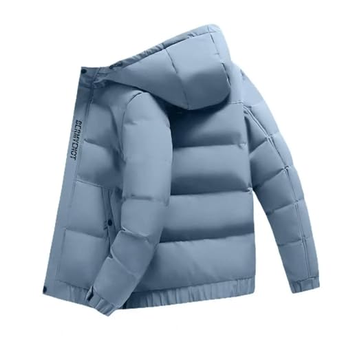 WOYUANSHA Daunenjacken Coat Herren Baumwoll Mantel Mit Kapuze Langarm Reiß Verschluss Warm Daunen Mantel Wind Dicht Verdickt Mittellang Männer Jacke M Blau von WOYUANSHA