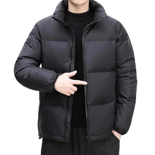 WOYUANSHA Daunenjacken Coat Herren Daunen Mantel Mit Reiß Verschluss Ständer Kragen Verdickt Gepolstert Herren Oberbekleidung Heat Retention Neck Schutz Mantel L Schwarz von WOYUANSHA