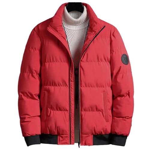 WOYUANSHA Daunenjacken Coat Herren Mantel Warme Puffer Jacke Mit Vollem Reiß Verschluss Kragen Taschen Verdicken Baumwoll Mantel Warm Lässiger Arbeits Mantel Oberbekleidung XXL Rot von WOYUANSHA