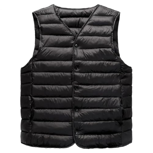 WOYUANSHA Daunenjacken Coat Herren Weste Mantel V-Ausschnitt Gepolsterte Dicke Ärmel Lose Weste Einreihig Lässig Warm Wind Dicht Herren Weste 3XL Schwarz von WOYUANSHA