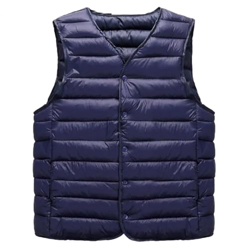 WOYUANSHA Daunenjacken Coat Herren Weste Mantel V-Ausschnitt Gepolsterte Dicke Ärmel Lose Weste Einreihig Lässig Warm Wind Dicht Herren Weste XL Navyblue von WOYUANSHA