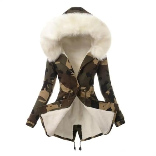 WOYUANSHA Daunenjacken Coat Jacke Knöpfe Verschluss Schlank Fit Verdickt Ausgekleidet Camouflage Print Frauen Mantel Frauen M Weiß von WOYUANSHA