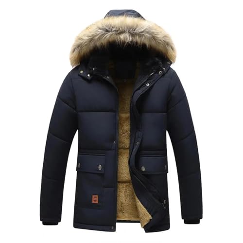 WOYUANSHA Daunenjacken Coat Männer Mantel Mit Kapuze Plüsch Verdicken Outdoor-Mantel Kälte Feste Taschen Baumwoll Mantel Kleidung M Dunkelblau von WOYUANSHA