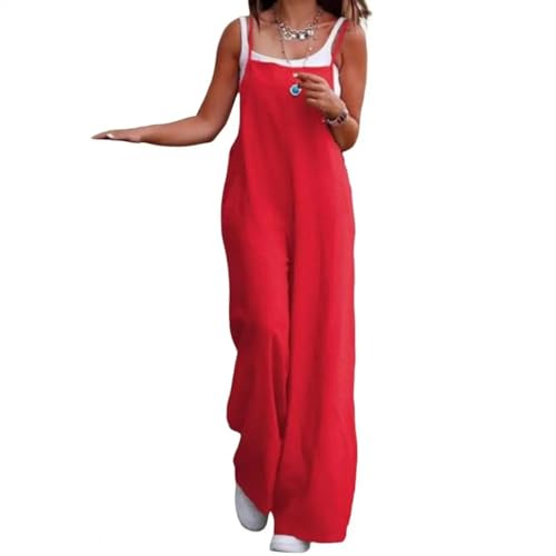 WOYUANSHA Jumpsuits Body Bodysuit Baumwoll Mischung Plus Größe Jumps Uit Solid Overalls Body Suits Übergroße Breite Bein Hosen Damen Bekleidung Rompe M Rot von WOYUANSHA