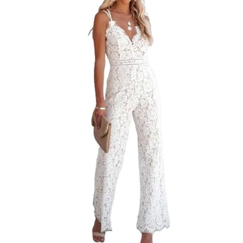 WOYUANSHA Jumpsuits Body Bodysuit Beliebte Büro-Damen-Overalls V-Ausschnitt-Schlange Damen Spitze V-Ausschnitt Jumps Uit Xs Weiß von WOYUANSHA