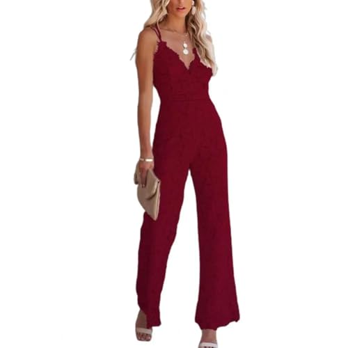 WOYUANSHA Jumpsuits Body Bodysuit Beliebte Büro-Damen-Overalls V-Ausschnitt-Schlange Frauen Spitze V-Ausschnitt Jumps Uit S Rot von WOYUANSHA