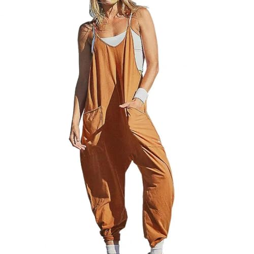 WOYUANSHA Jumpsuits Body Bodysuit Damen-Jumps Uit Mit Niedrigem Schnitt Und V-Ausschnitt Einfarbig Rücken Frei Ärmelloser Tiefer Schritt Jumps Uit Für Tägliche Kleidung XXL-Braun von WOYUANSHA