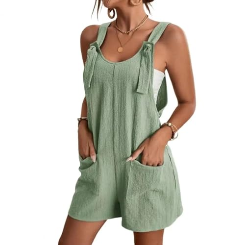 WOYUANSHA Jumpsuits Body Bodysuit Damen-Overalls Mit Taschen Ärmelloser Krawatten-Stram Pler Lose Wide-Bein-Jumps Uit Für Den Täglichen Gebrauch L Light Green von WOYUANSHA