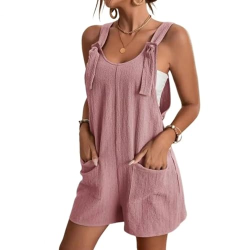 WOYUANSHA Jumpsuits Body Bodysuit Damen-Overalls Mit Taschen Ärmelloser Krawatten-Stram Pler Lose Wide-Bein-Jumps Uit Für Tägliche Kleidung L Light Pink von WOYUANSHA