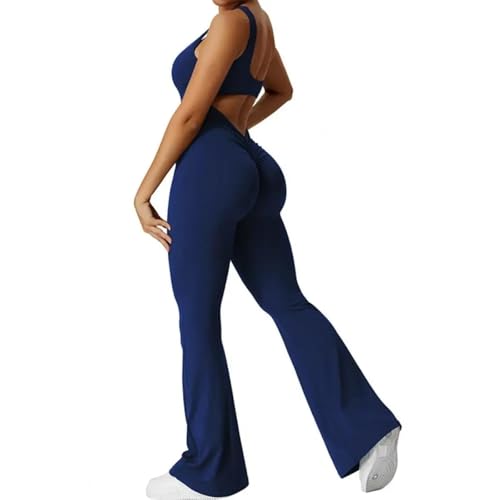 WOYUANSHA Jumpsuits Body Bodysuit Einfarbiger Jumps Uit Für Frauen Styli Scher Ärmelloser Sport-Jumps Uit Mit Hintern-Gehobenen Mit Hoher Taille Ausgebreichtem Hem L Navyblue von WOYUANSHA